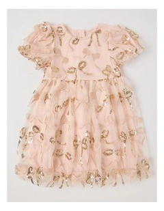 Gigi Dress with Bubble Sleeve & Embellished Tulle in Gold