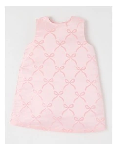 Hazel Embroidered Bow Aline Dress with Oversized Bow in Pink