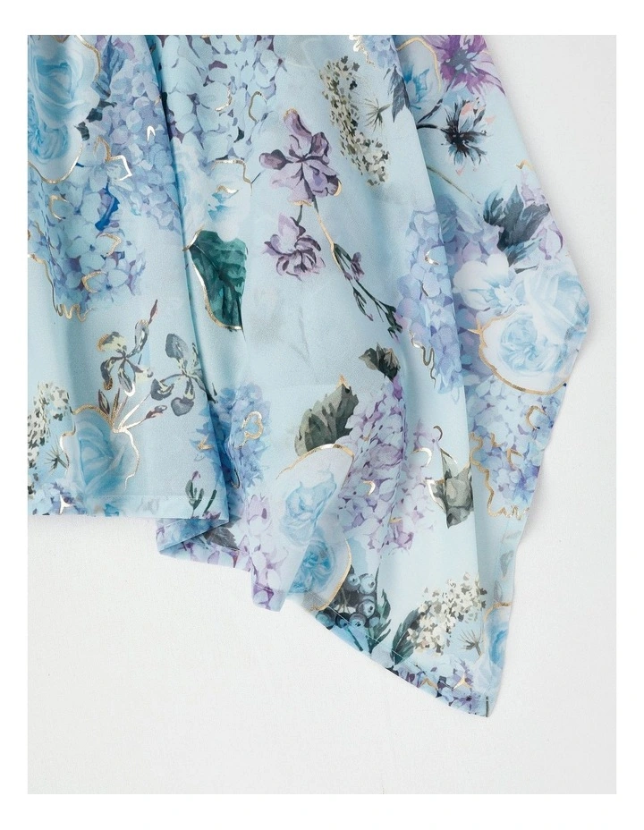 Handkerchief Dress with Floral Print & Gold Foil in Blue image 3