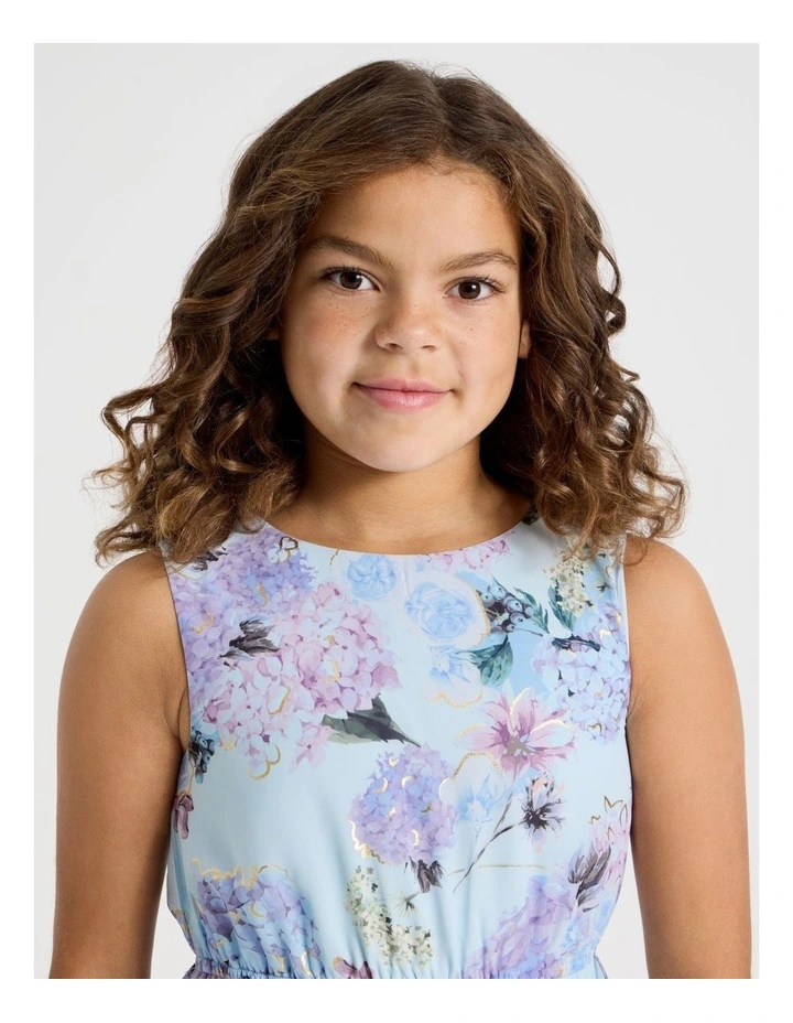 Handkerchief Dress with Floral Print & Gold Foil in Blue image 4