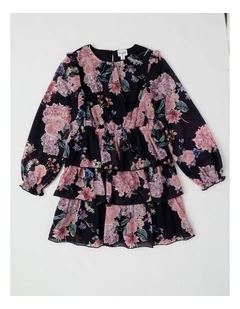 Grace Chiffon Dress with Tiered Skirt in Navy