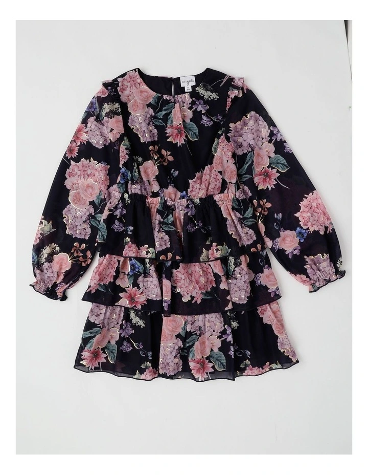 Grace Chiffon Dress with Tiered Skirt in Navy image 1