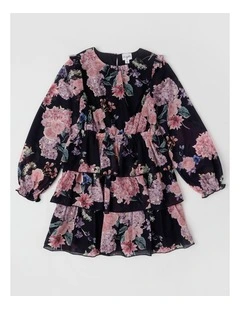 Grace Chiffon Dress with Tiered Skirt in Navy