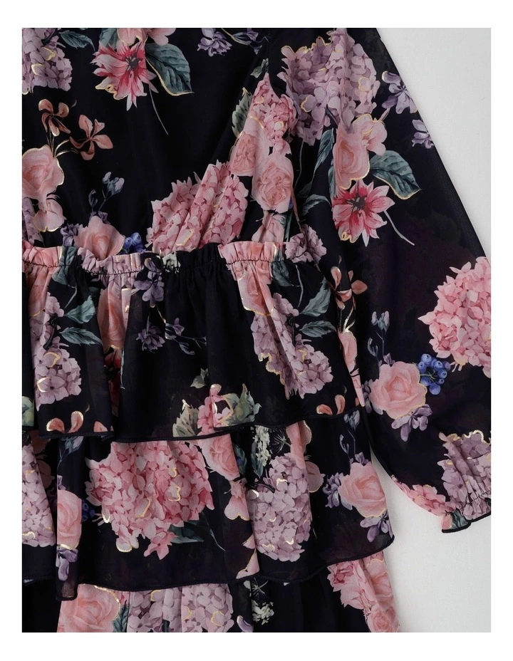 Grace Chiffon Dress with Tiered Skirt in Navy image 2