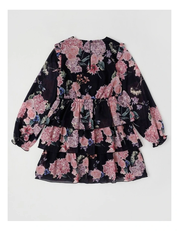 Grace Chiffon Dress with Tiered Skirt in Navy image 2