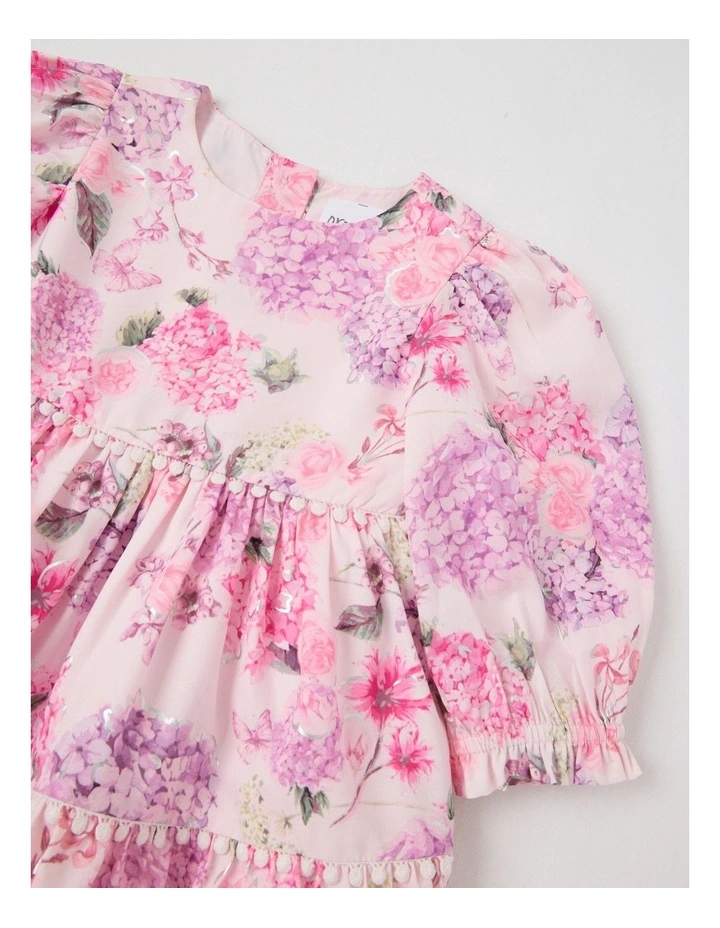 Maisie Tiered Dress with Bobble Trim in Pink image 2