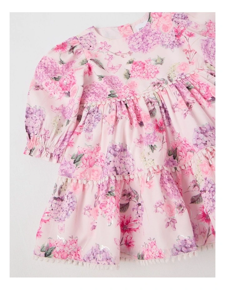 Maisie Tiered Dress with Bobble Trim in Pink image 4
