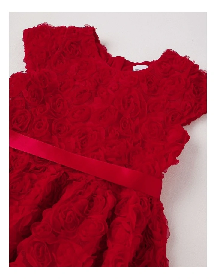 Rose Fit & Flare Rosette Dress with Oversized Bow in Berry image 2