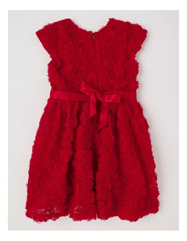 Rose Fit & Flare Rosette Dress with Oversized Bow in Berry image 3