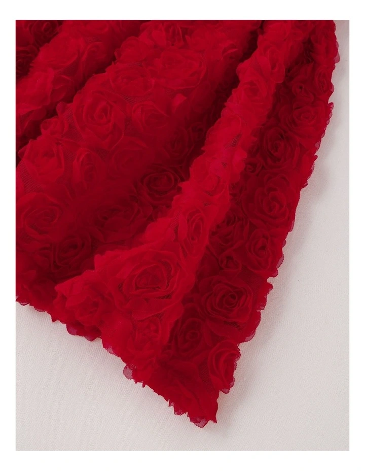 Rose Fit & Flare Rosette Dress with Oversized Bow in Berry image 4