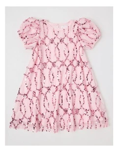 Aurora Pleated Dress with Sequins in Pink