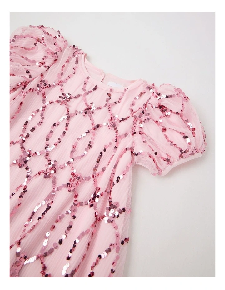 Aurora Pleated Dress with Sequins in Pink image 2