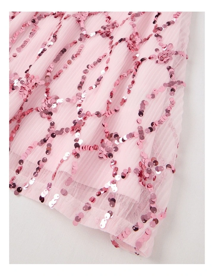 Aurora Pleated Dress with Sequins in Pink image 4