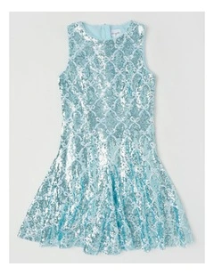 Elenor Bow Dress with Godet Inserts in Blue