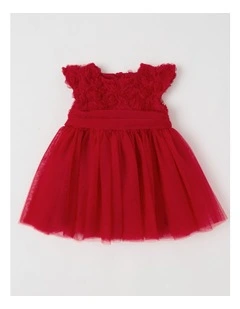 Laila Dress with Tulle Skirt & Rosette Bodice in Berry