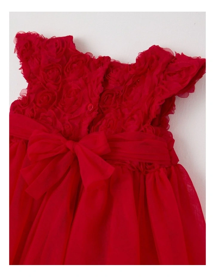Laila Dress with Tulle Skirt & Rosette Bodice in Berry image 4
