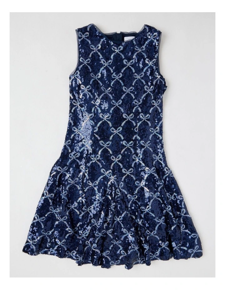 Elenor Bow Dress with Godet Inserts in Navy image 1