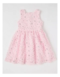 Holly Junior Sleeveless Fit and Flare Dress with Floral Rouleau in Scarlet