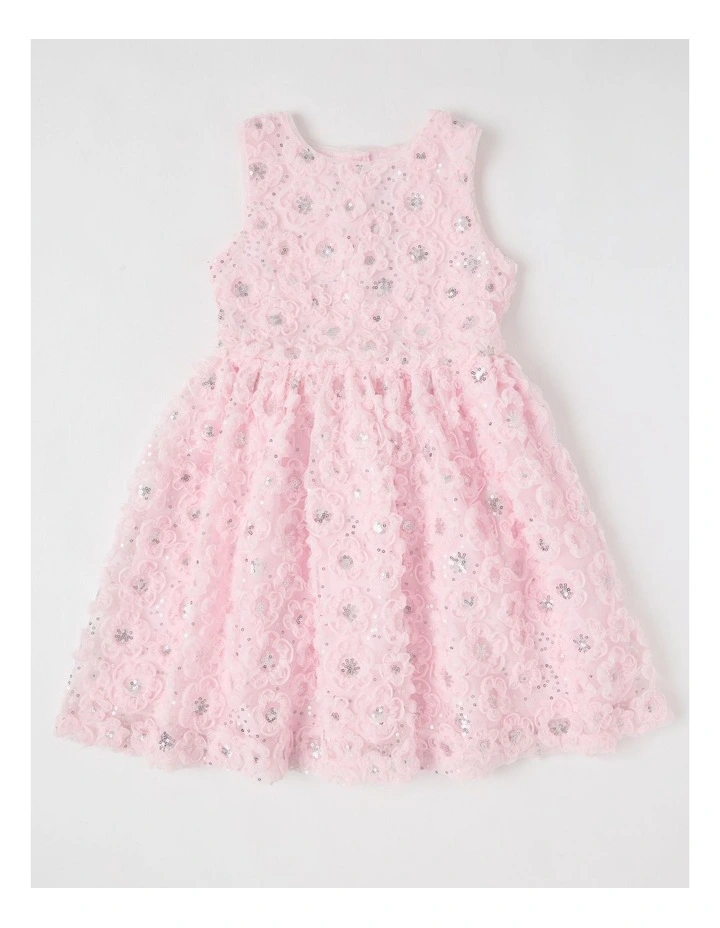 Holly Junior Sleeveless Fit and Flare Dress with Floral Rouleau in Scarlet image 1