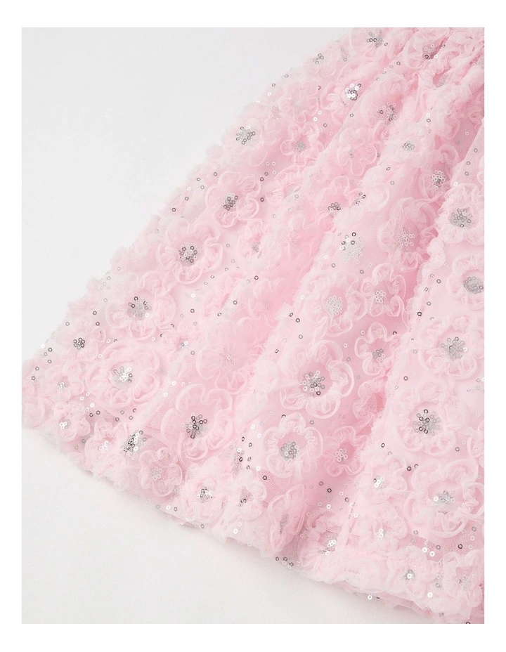 Holly Junior Sleeveless Fit and Flare Dress with Floral Rouleau in Scarlet image 3