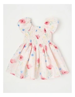 Gemmie Newborn Puff Sleeve Dress in Pink