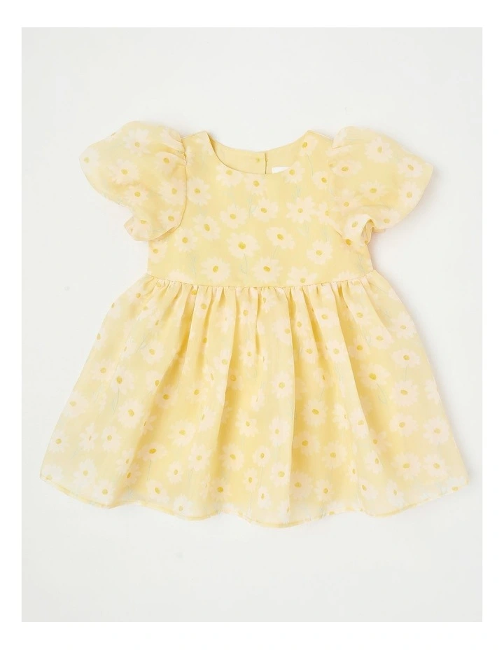 Clementine Newborn Puff Sleeve Dress in Yellow image 1