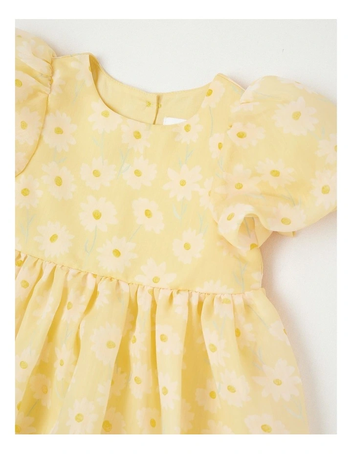 Clementine Newborn Puff Sleeve Dress in Yellow image 2
