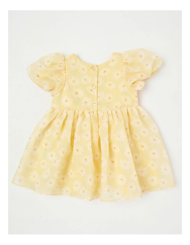 Clementine Newborn Puff Sleeve Dress in Yellow image 3