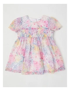 Amelie Newborn Shirred Dress in Multi