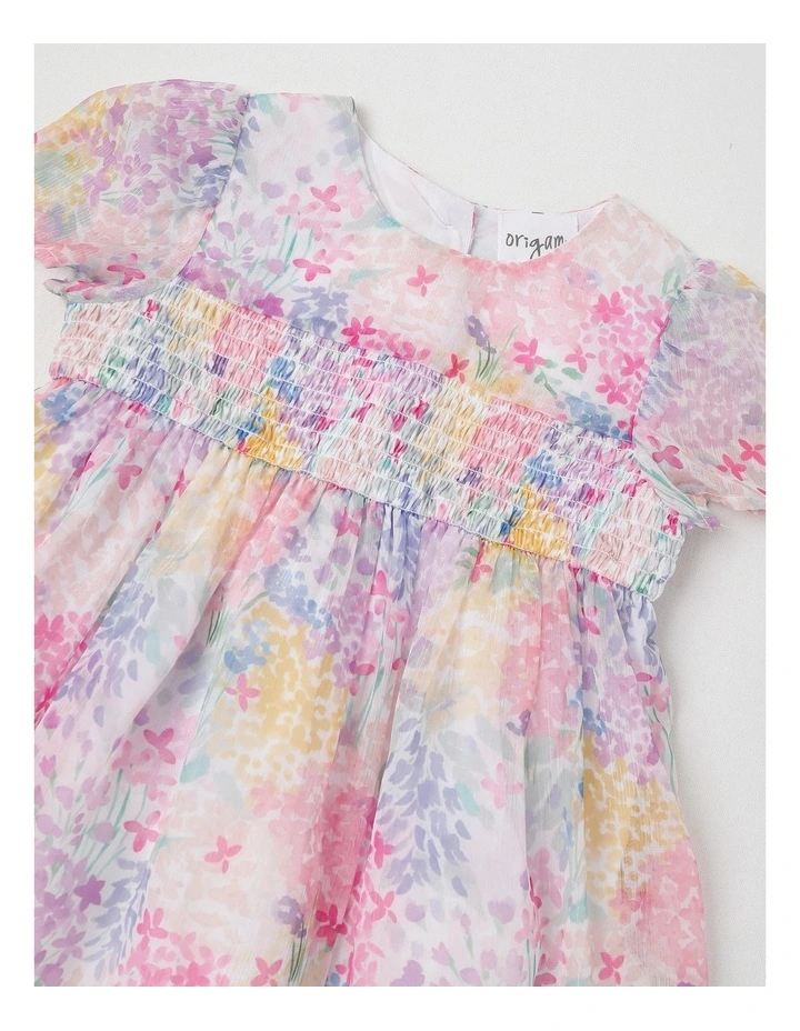 Amelie Newborn Shirred Dress in Multi image 2