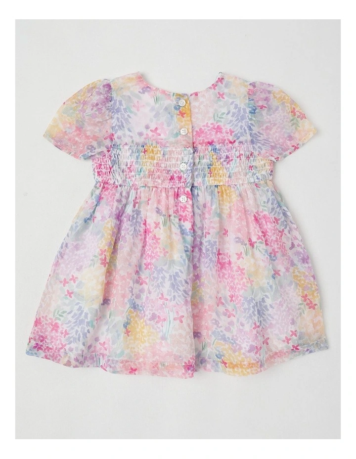 Amelie Newborn Shirred Dress in Multi image 3