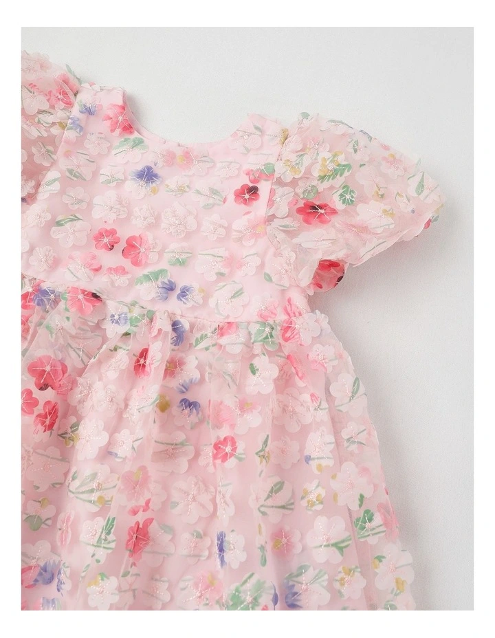 Lulu Newborn Floral Applique Dress in Pink image 2