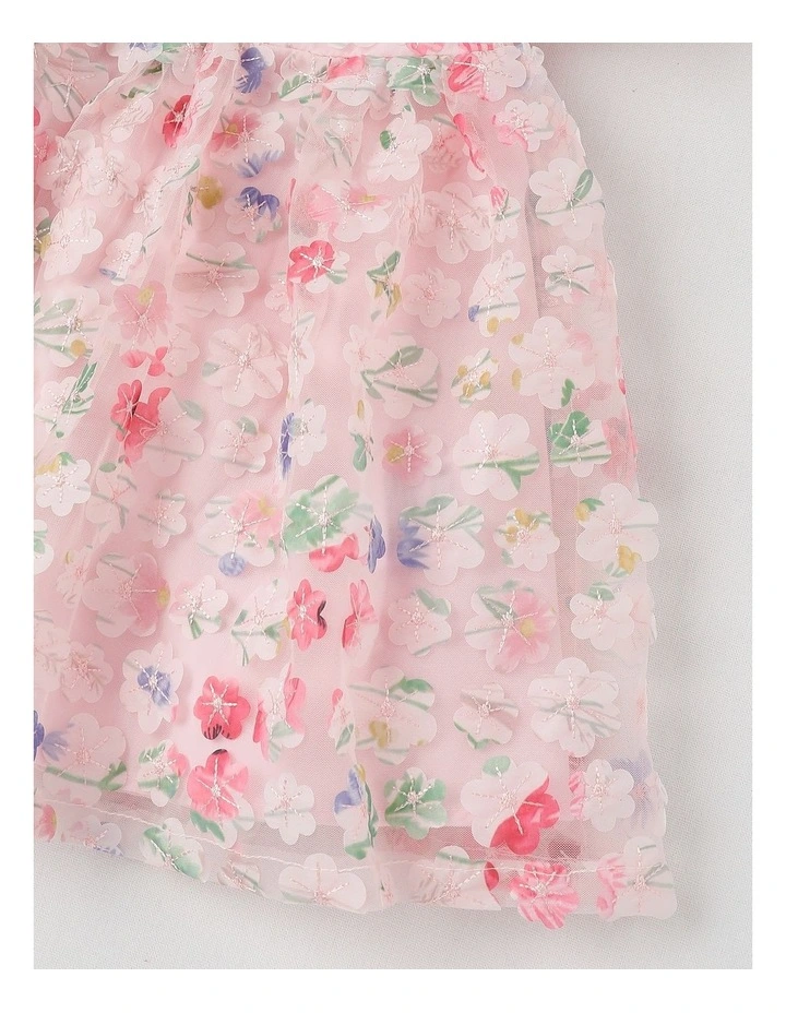 Lulu Newborn Floral Applique Dress in Pink image 4