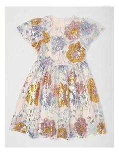 Harper Junior Sequin Floral Dress in White