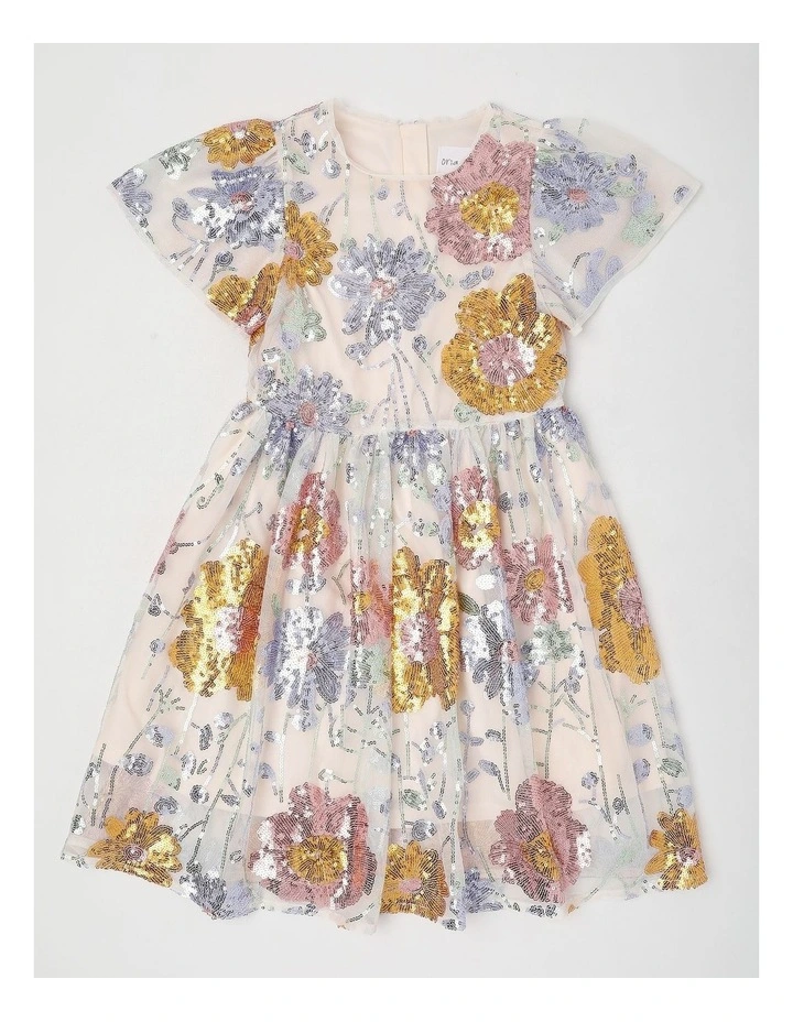 Harper Junior Sequin Floral Dress in White image 1