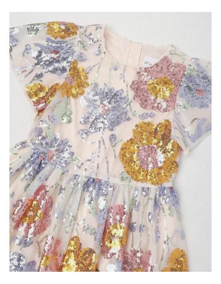 Harper Junior Sequin Floral Dress in White image 2