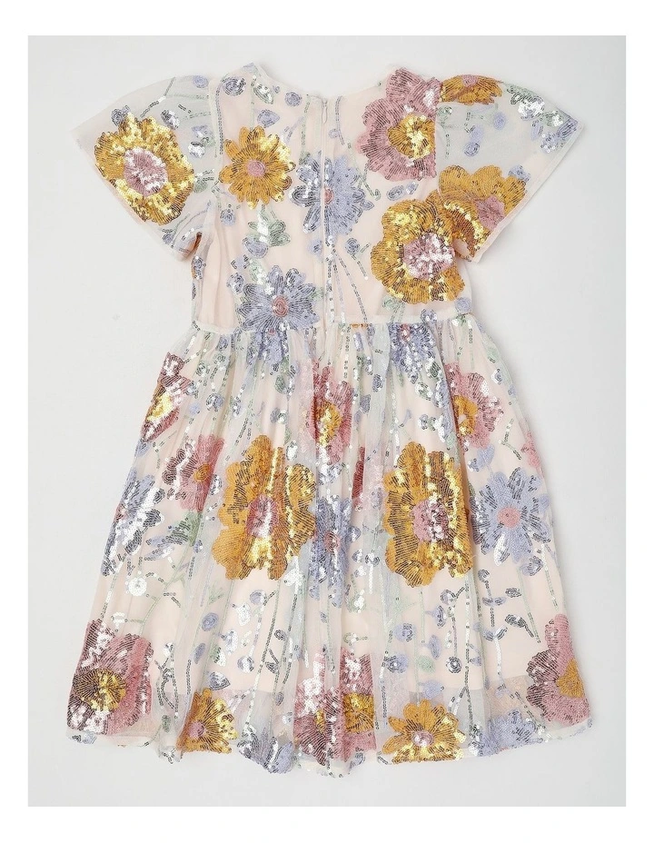 Harper Junior Sequin Floral Dress in White image 3