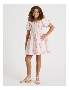 Poppy Senior Dress With Puff Sleeves in White