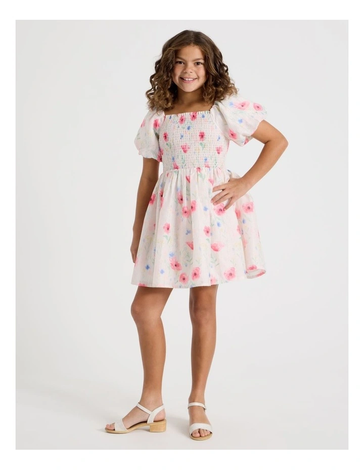 Poppy Senior Dress With Puff Sleeves in White image 1