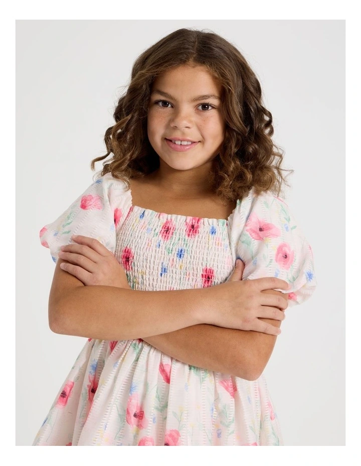 Poppy Senior Dress With Puff Sleeves in White image 2