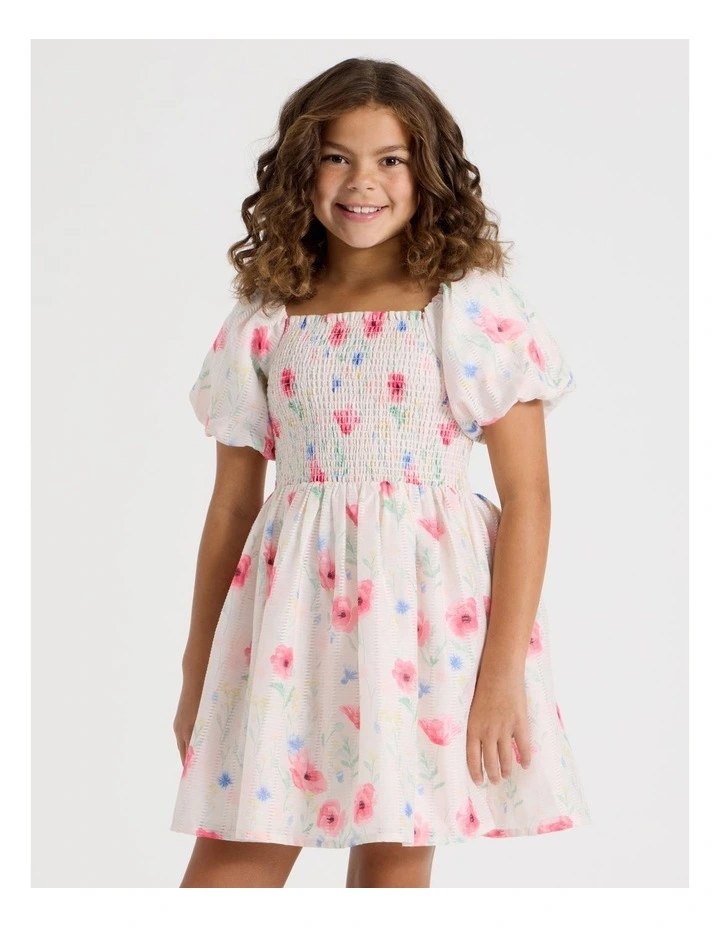 Poppy Senior Dress With Puff Sleeves in White image 3