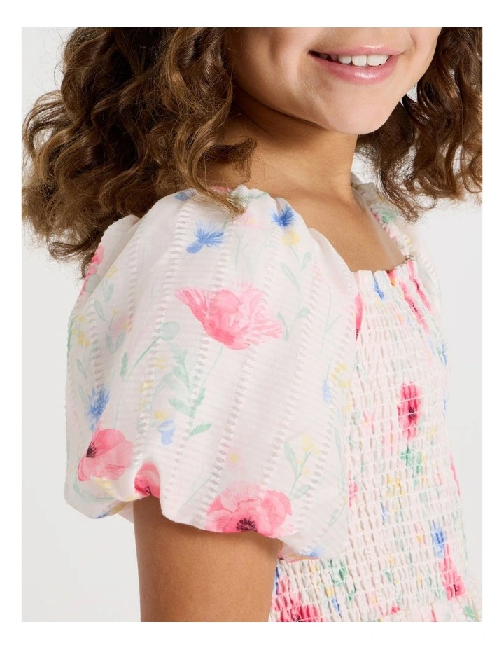 Poppy Senior Dress With Puff Sleeves in White image 4