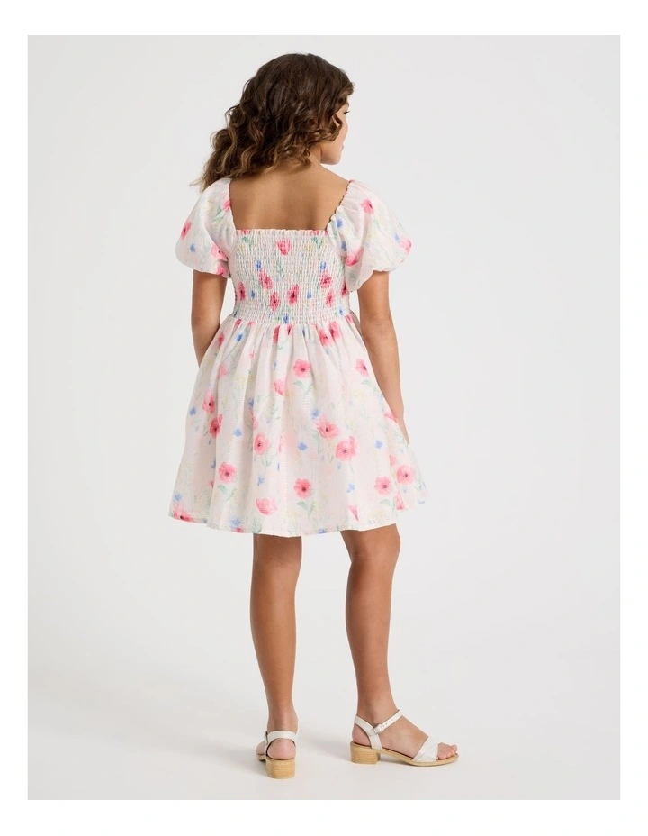 Poppy Senior Dress With Puff Sleeves in White image 6