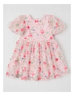 Lucinda Junior Floral Applique Dress in Pink