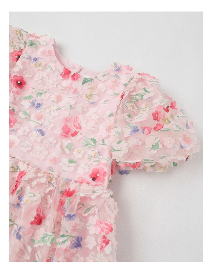 Lucinda Junior Floral Applique Dress in Pink image 2