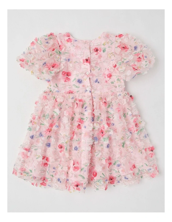 Lucinda Junior Floral Applique Dress in Pink image 3