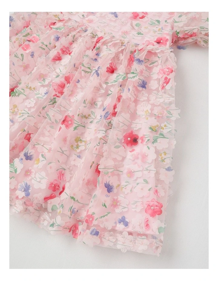 Lucinda Junior Floral Applique Dress in Pink image 4