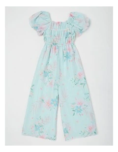 Polly Junior Puff Sleeve Jumpsuit in Blue