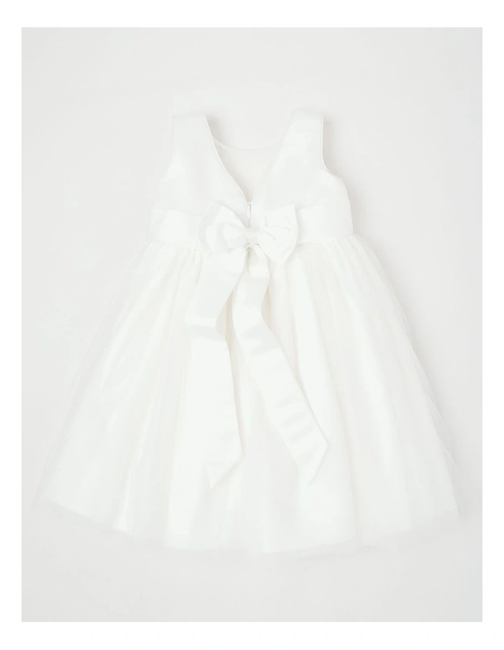Jasmine Newborn Bow Flower Girl Dress in White image 3
