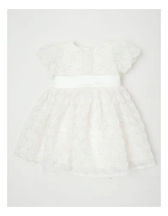 'Origami Collection' Jessie Newborn Floral Dress in White